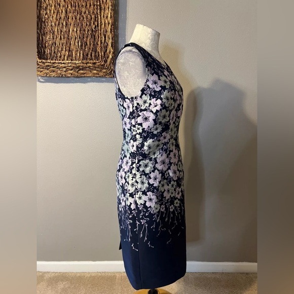 Talbots Floral Embroidered Sheath Dress Sz 6 Navy Blue Shimmer Evening - Picture 5 of 7